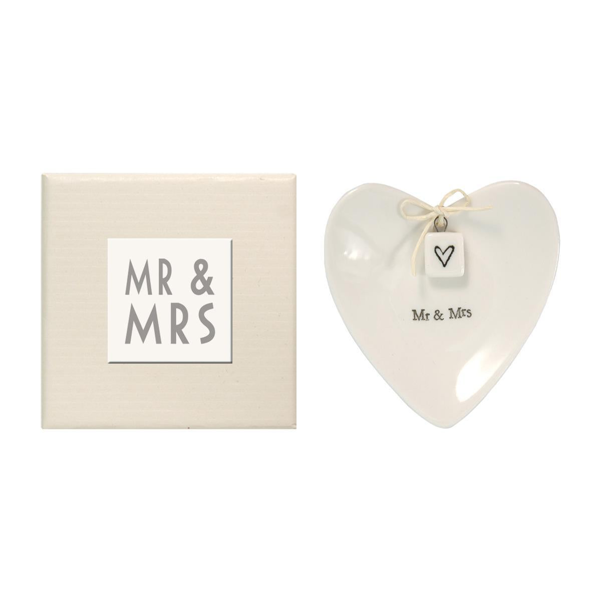 "Mr & Mrs" Heart-Shaped Ring Dish in Gift Box
