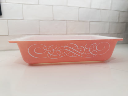Vintage Pyrex Pink Scroll Rectangular Casserole Dish