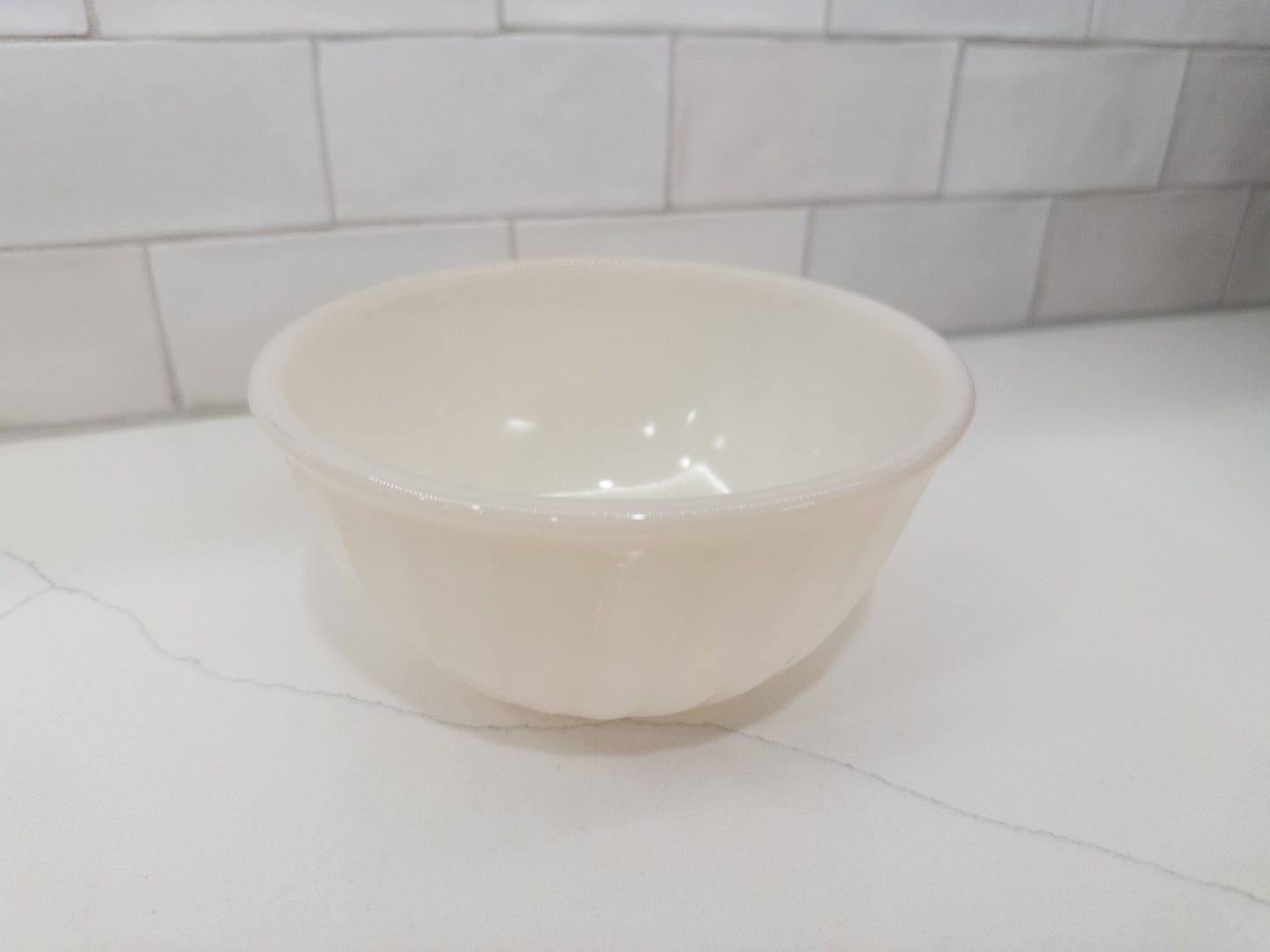 Vintage Fire King 6" Ivory Swirl Pattern Milk Glass Mixing Bowl