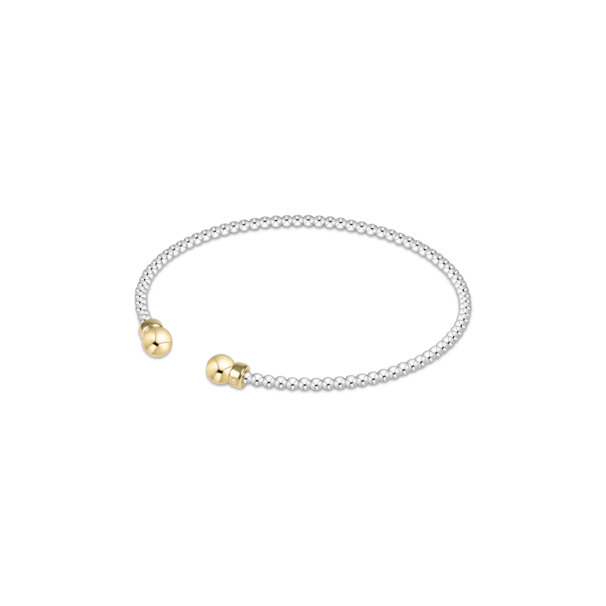 enewton Classic Mixed Metal 2mm Bead Cuff in Gold, sterling silver beaded cuff with gold ball ends on a white background