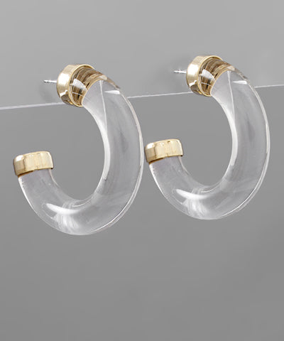 Metal Capped Clear Lucite Hoops