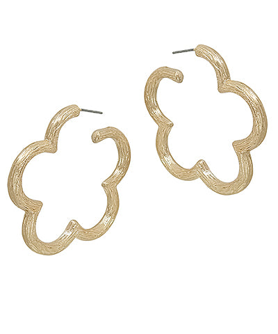 Textured Worn Gold Flower Shape Hoops