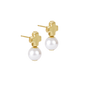 enewton Signature Cross Small Gold Stud Earrings in Classic Pearl pair shown on white