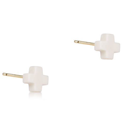 enewton Signature Cross Small Stud Earrings in Off-White pair shown on white