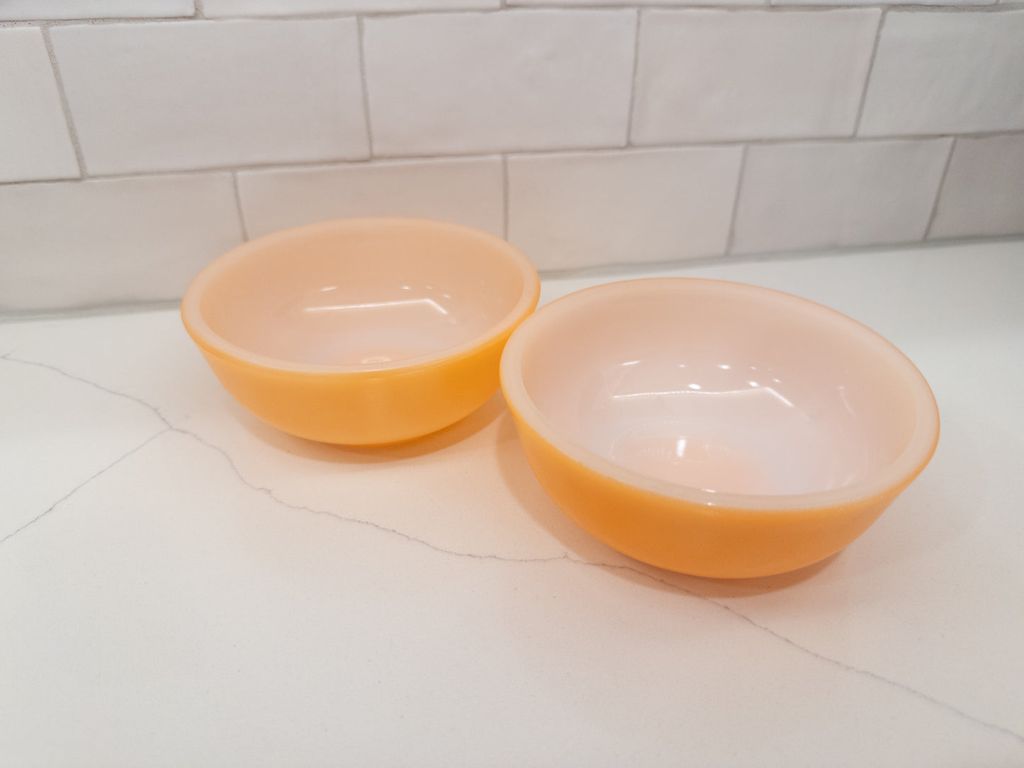 S/2 Vintage Fire-King Orange Milk Glass Bowl
