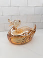 Vintage Marigold Carnival Glass Duck Lidded Candy Dish