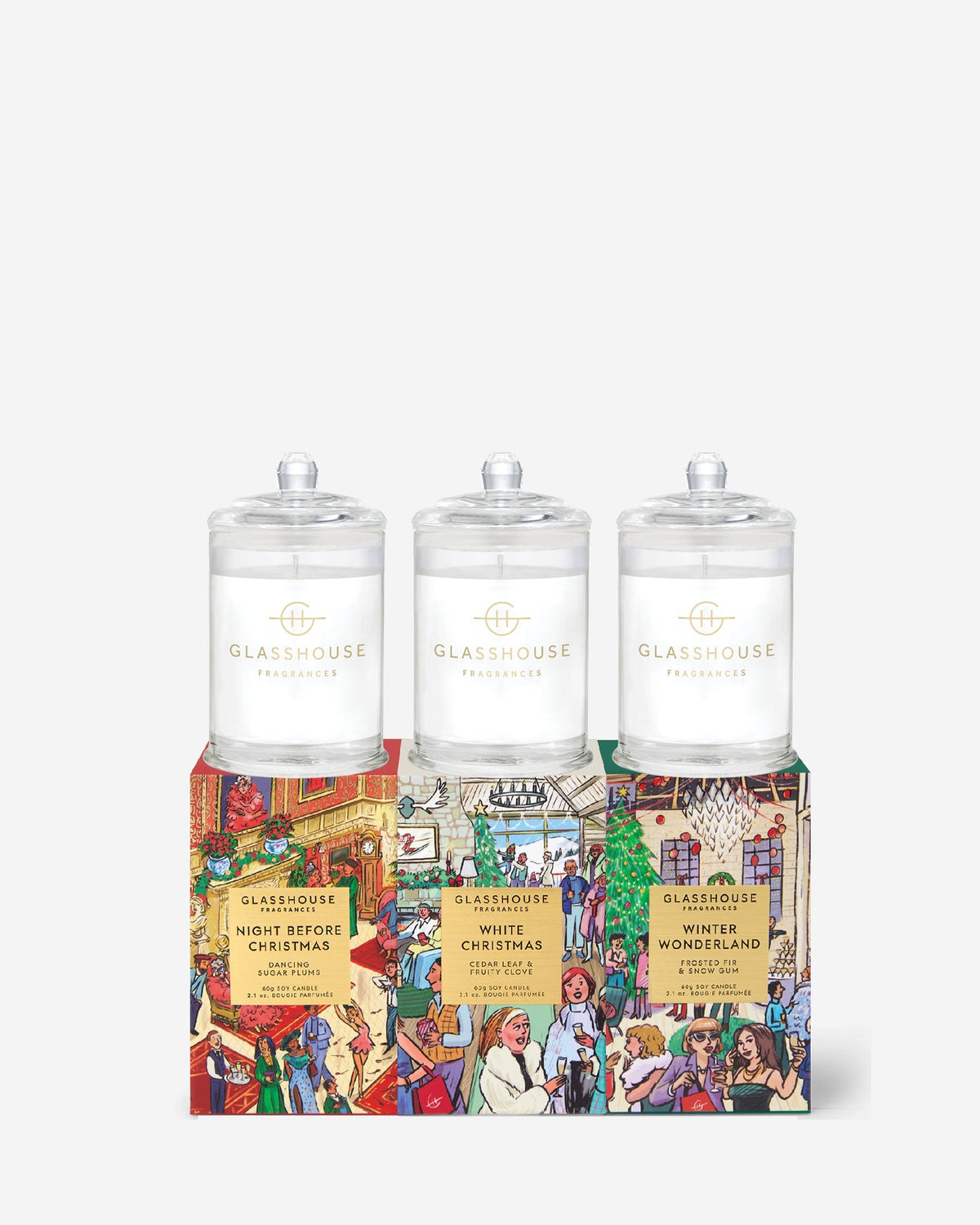 Glasshouse Christmas Candle Trio gift set, 3 x 2.1 oz