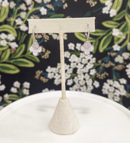 MOP Silver Clover Dangle Earrings