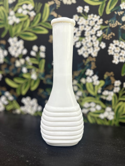 Vintage Ribbed on the Bottom White Milk Glass Bud Vase