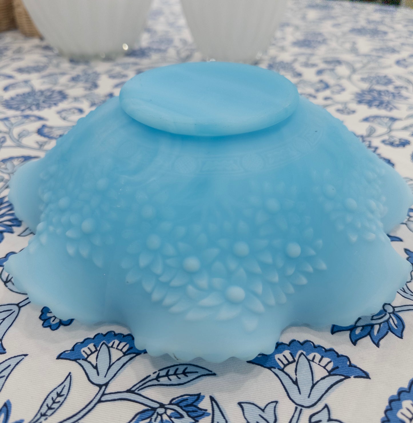 Vintage Fenton Blue Satin Cherry Bowl