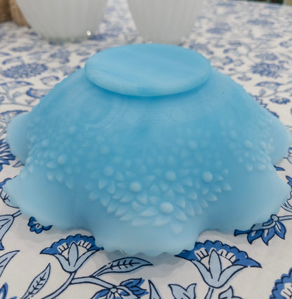 Vintage Fenton Blue Satin Cherry Bowl