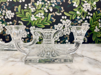 Set of 2, Vintage Heisey Regency Clear Pressed Glass Double- Light Candlesticks