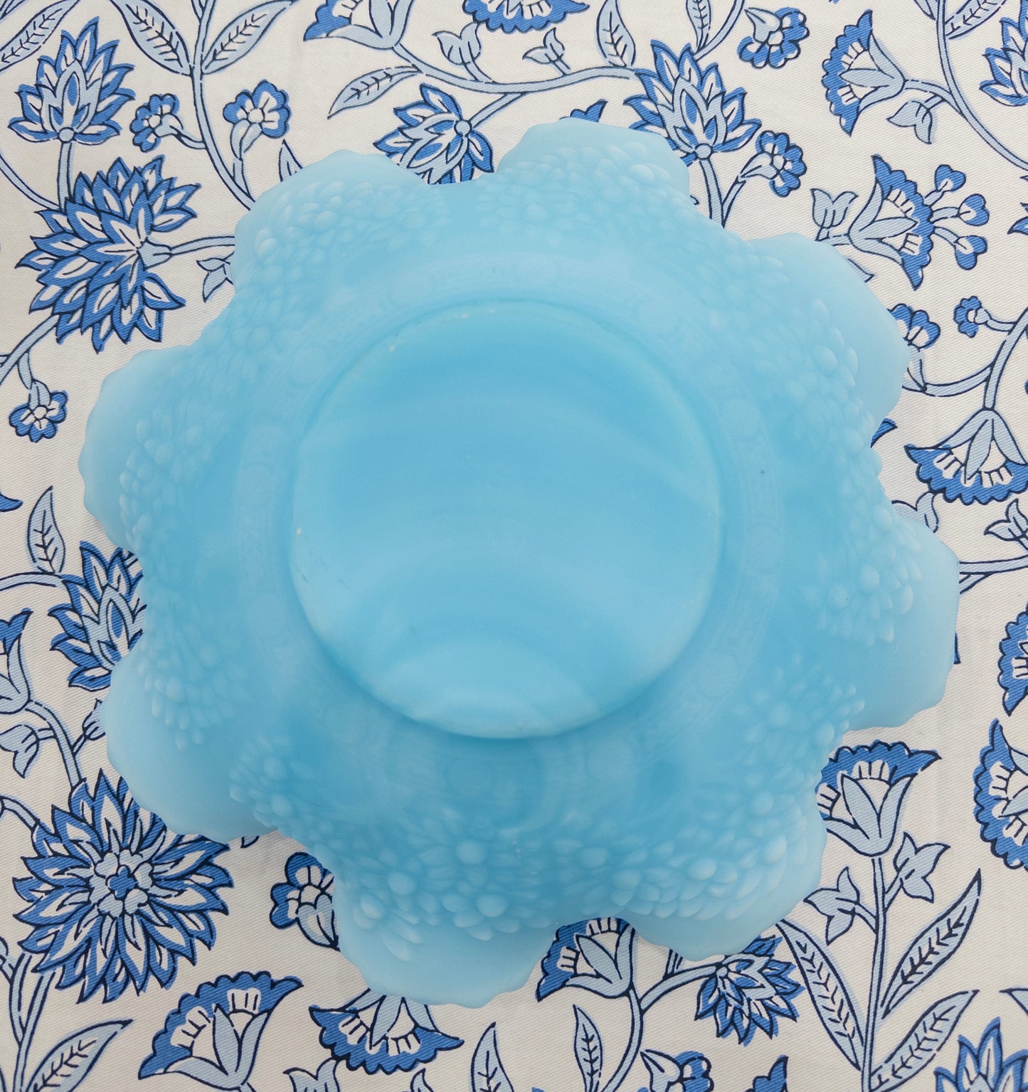 Vintage Fenton Blue Satin Cherry Bowl