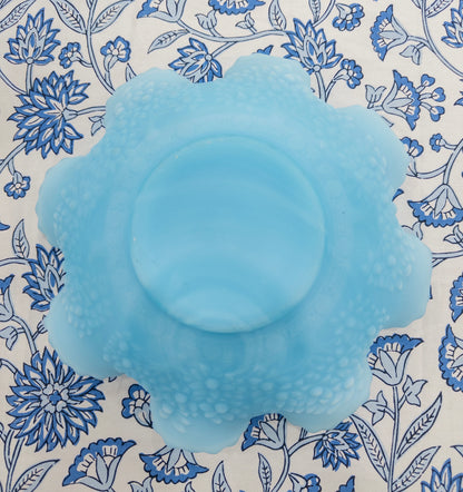 Vintage Fenton Blue Satin Cherry Bowl