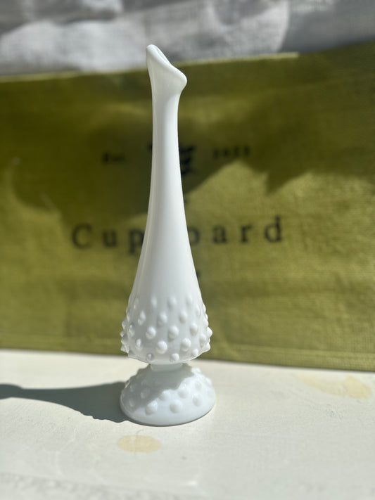 Vintage Fenton White Hobnail Glass Footed Swung Bud Vase