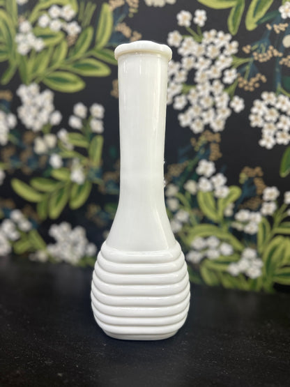 Vintage Ribbed on the Bottom White Milk Glass Bud Vase