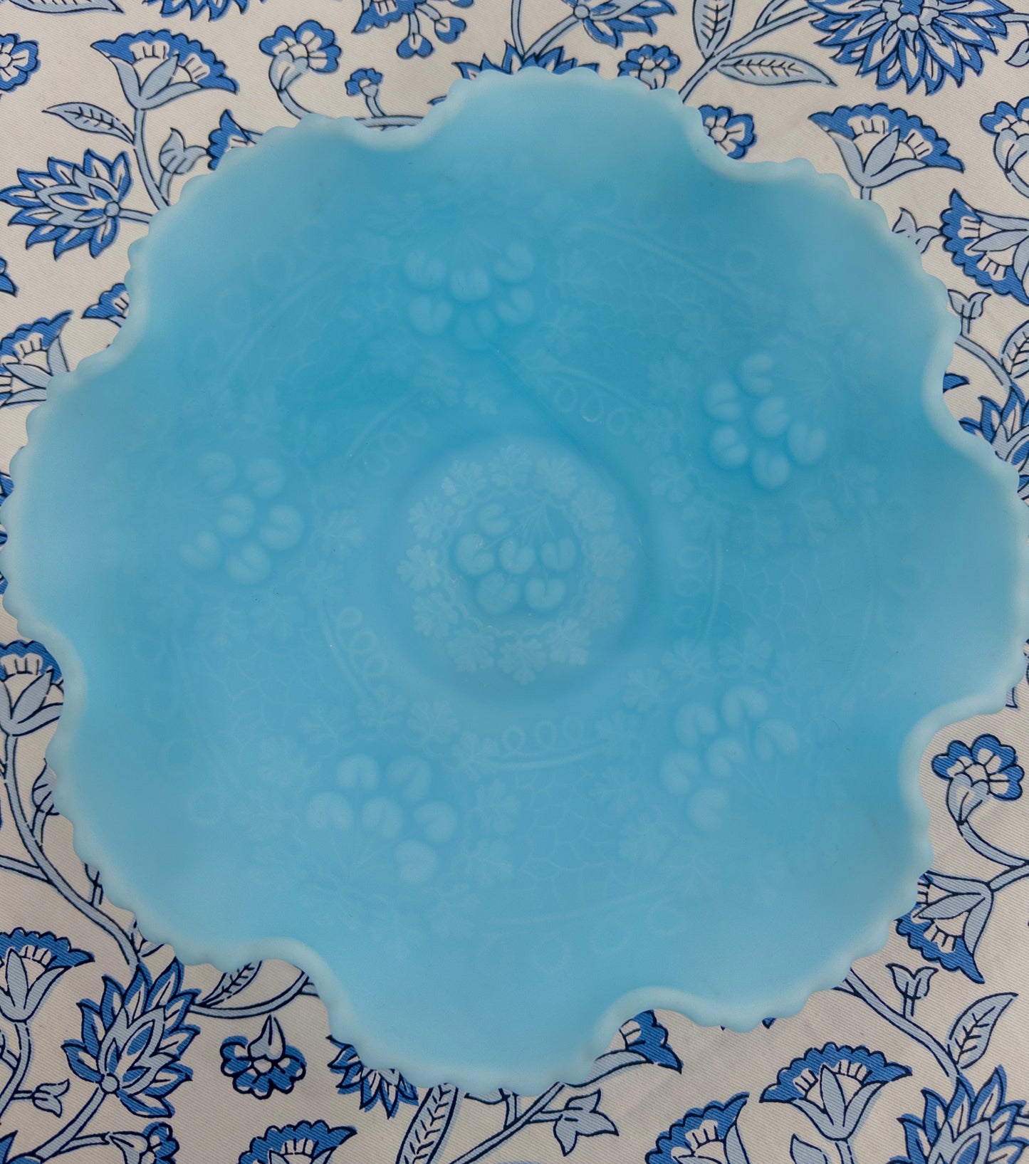 Vintage Fenton Blue Satin Cherry Bowl