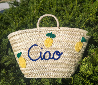 Custom 'Ciao' Lemon Woven Beach Bag