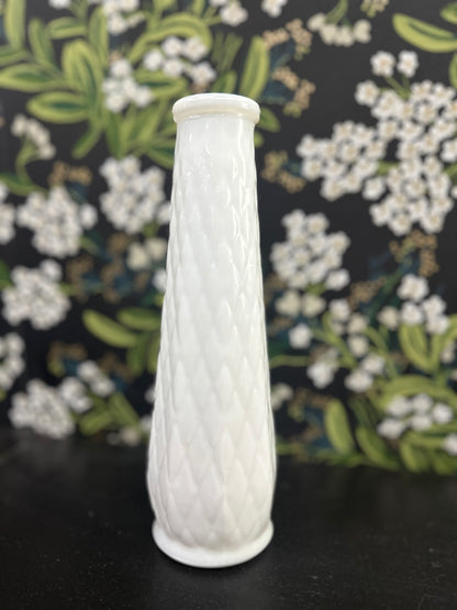 Vintage E.O. Brody Co. USA Diamond Quilted Milk Glass 8 1/2" Bud Vase