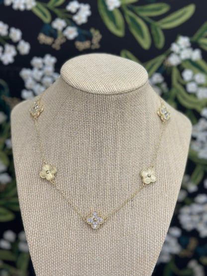 Gold Clover + Pave Clover Necklace