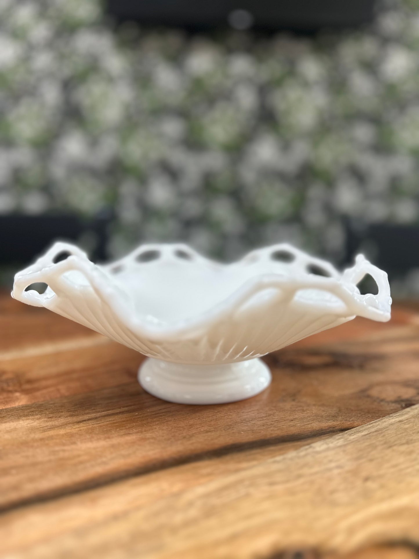 Vintage Lattice Footed Milk Glass Bowl