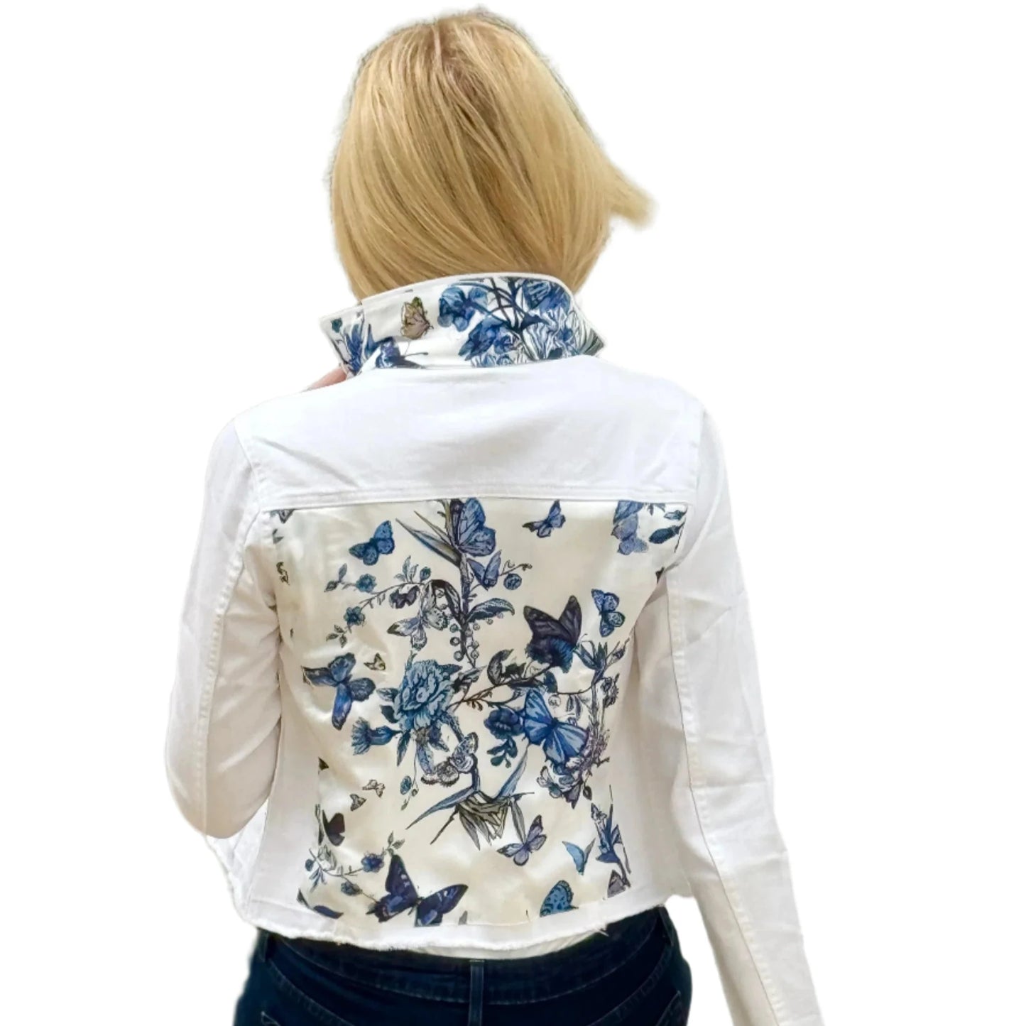 White Denim Jacket / Adore Blue Butterfly