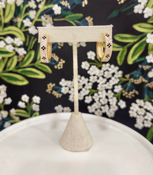 Onyx Flower Gold Hoops