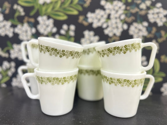 Set of 8, Vintage Pyrex Crazy Daisy Spring Blossom Mugs