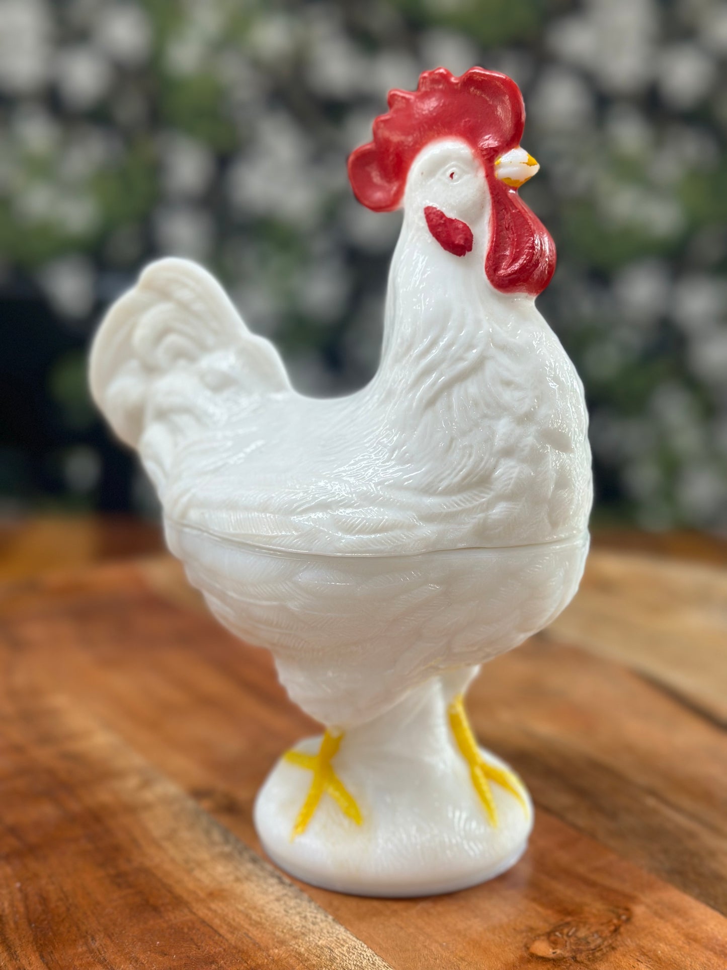 Vintage Westmoreland Painted Rooster Milk Glass Covered Dish