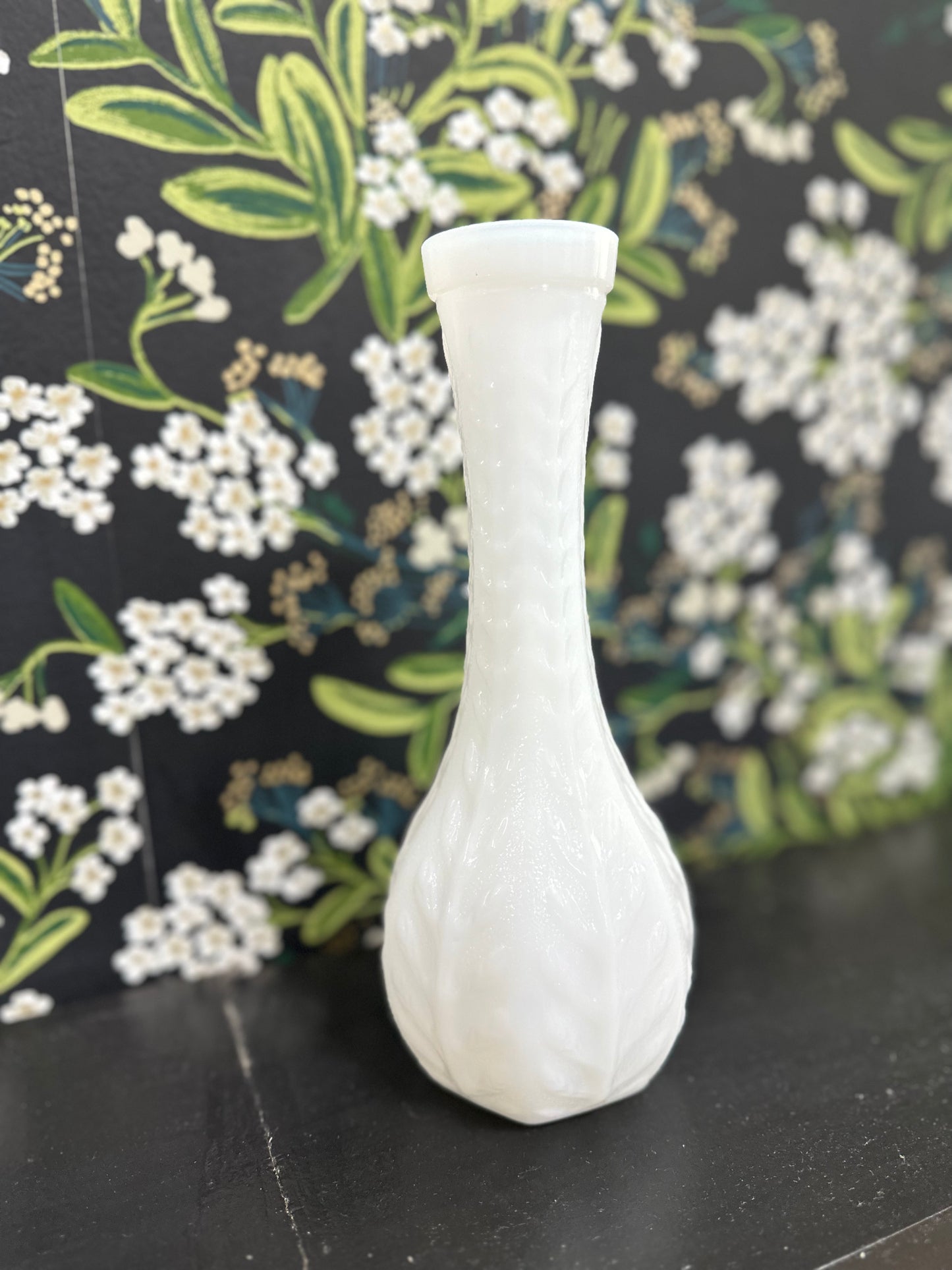 Vintage Milk Glass Leaf Bud Vase 9"