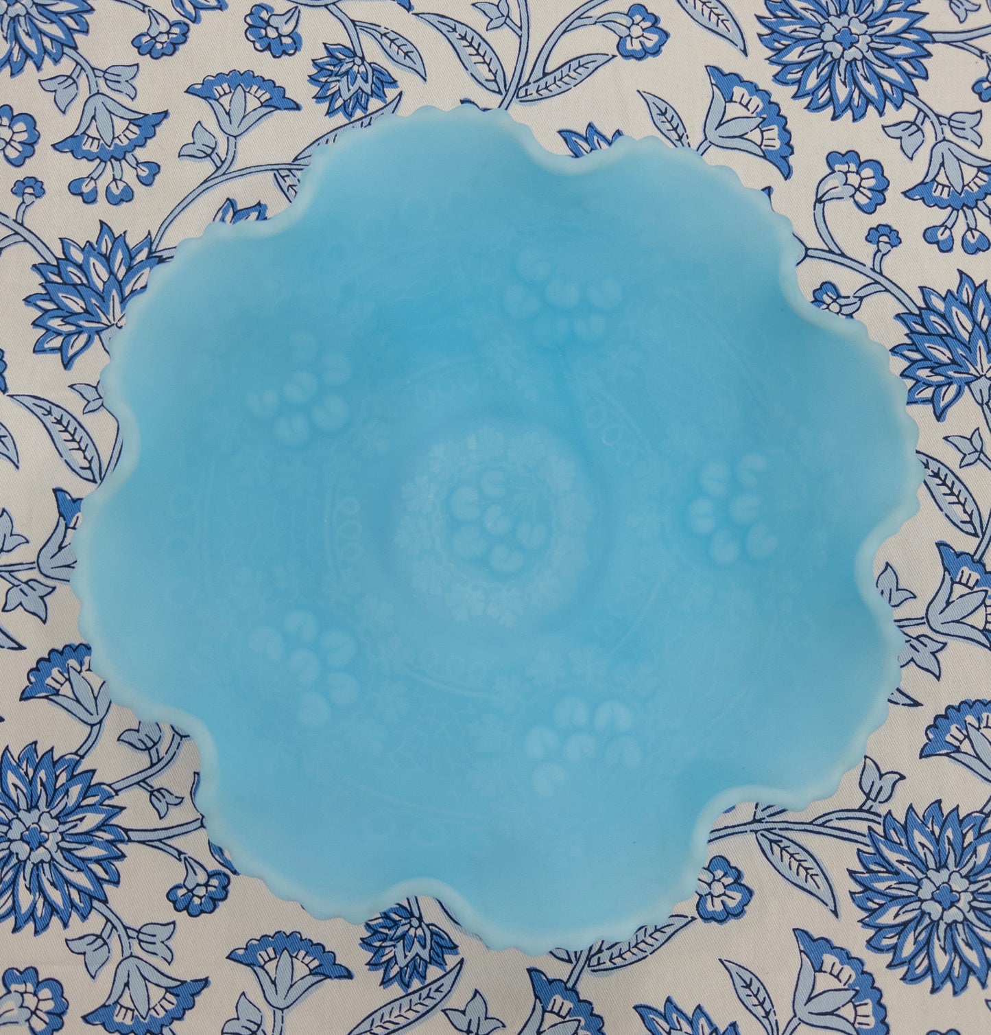 Vintage Fenton Blue Satin Cherry Bowl