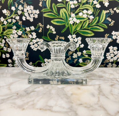 Set of 2, Vintage Heisey Regency Clear Pressed Glass Double- Light Candlesticks