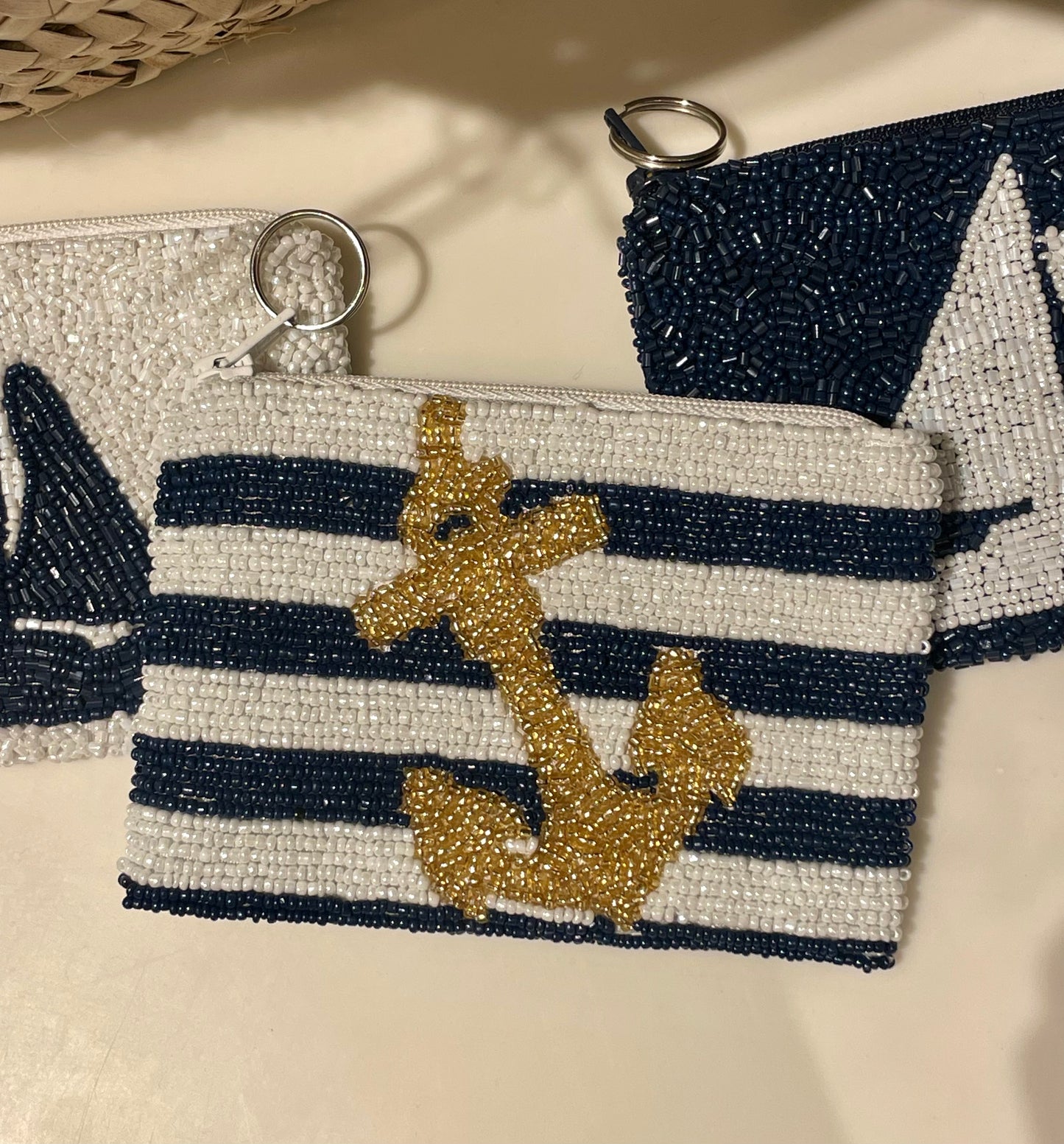 Gold Anchor W/ Navy & White Stripes Coin Purse