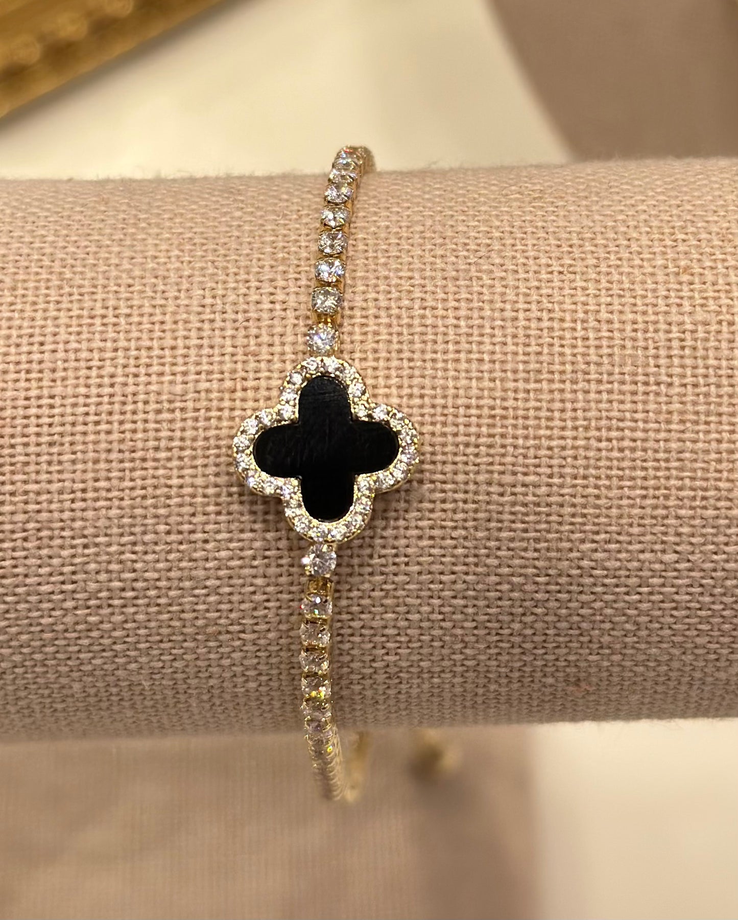 Onyx Clover Crystal Gold Tennis Bracelet