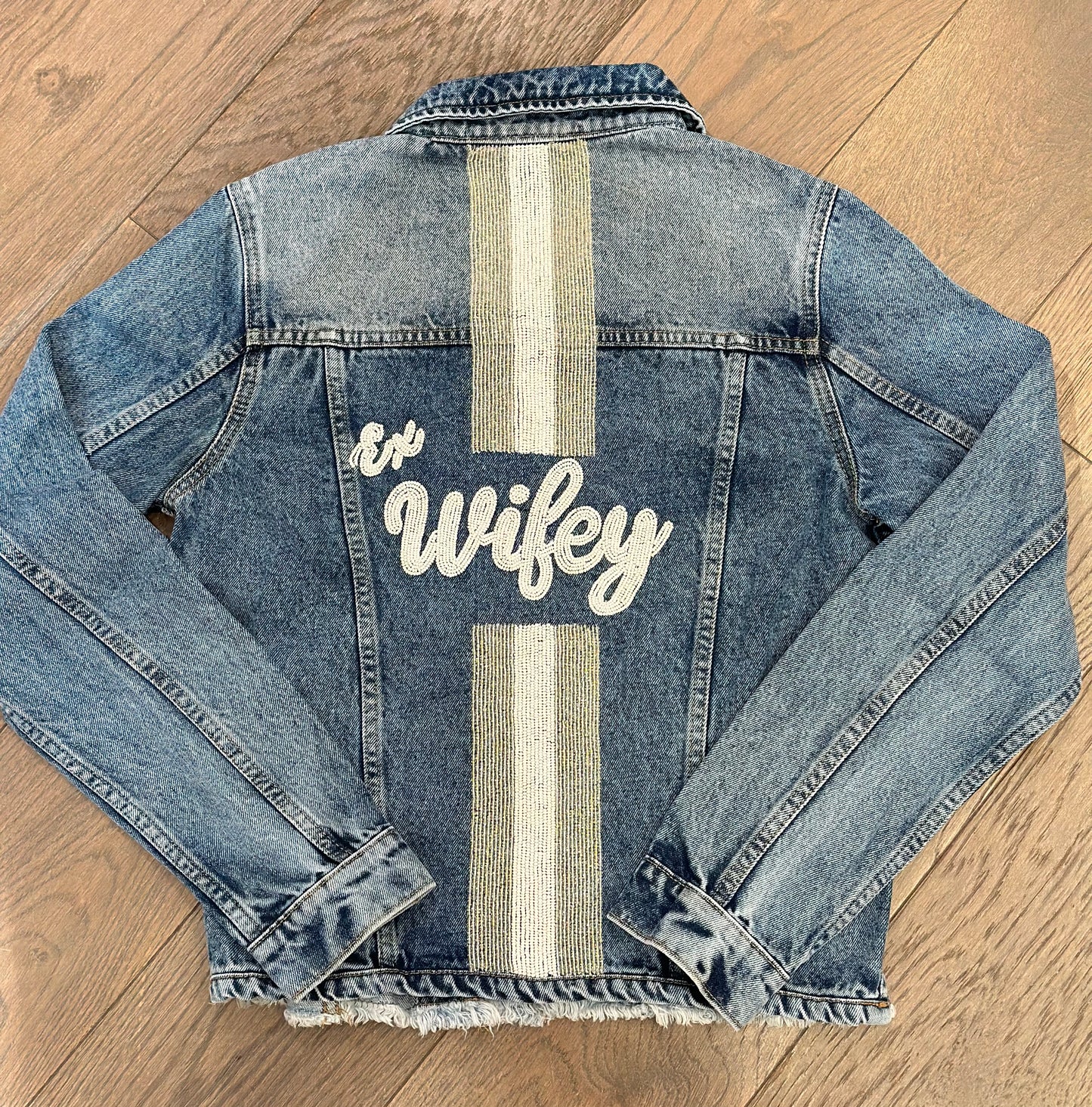 EX Wifey W/ White & Silver Stripe Denim Jacket
