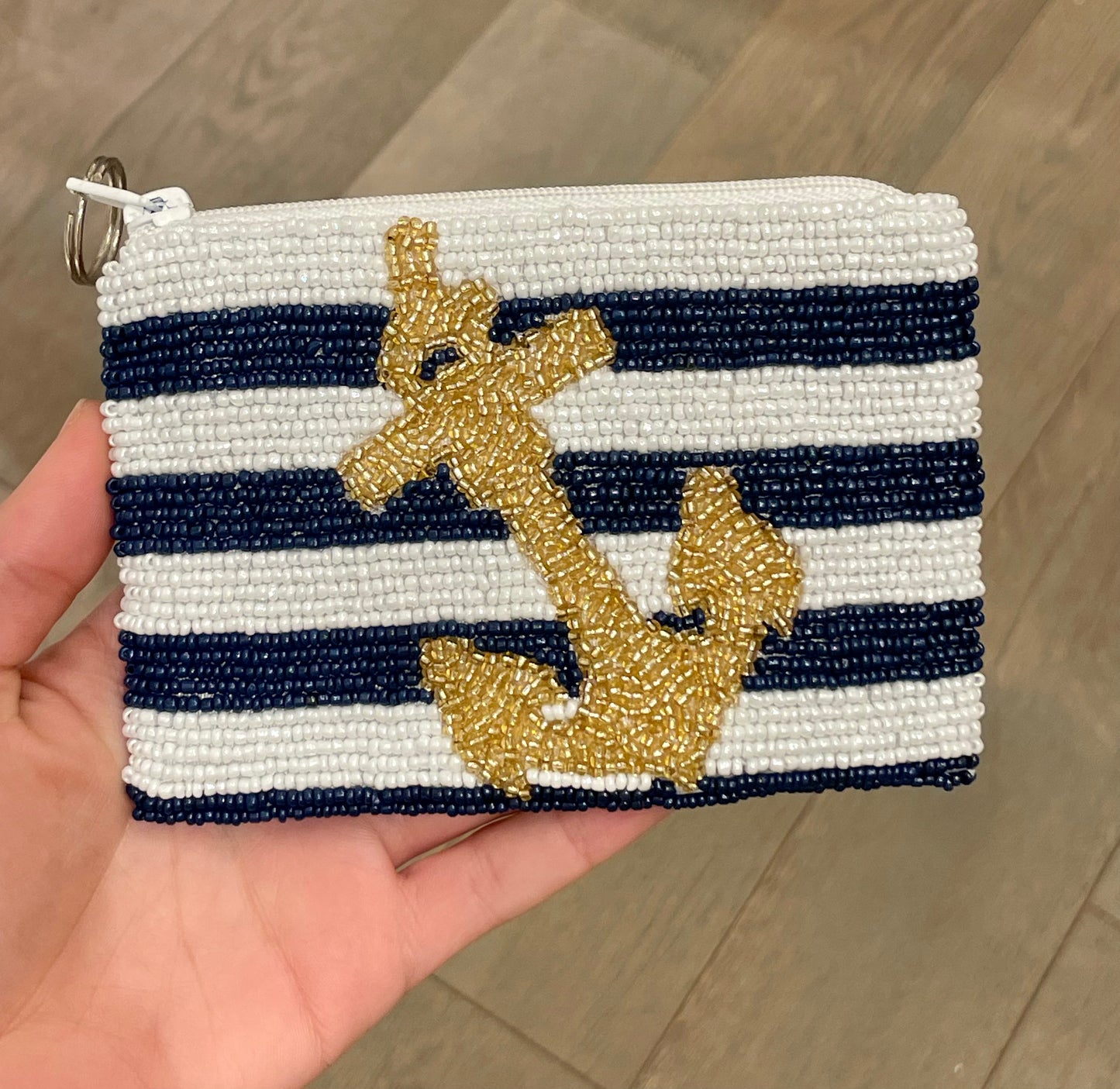 Gold Anchor W/ Navy & White Stripes Coin Purse