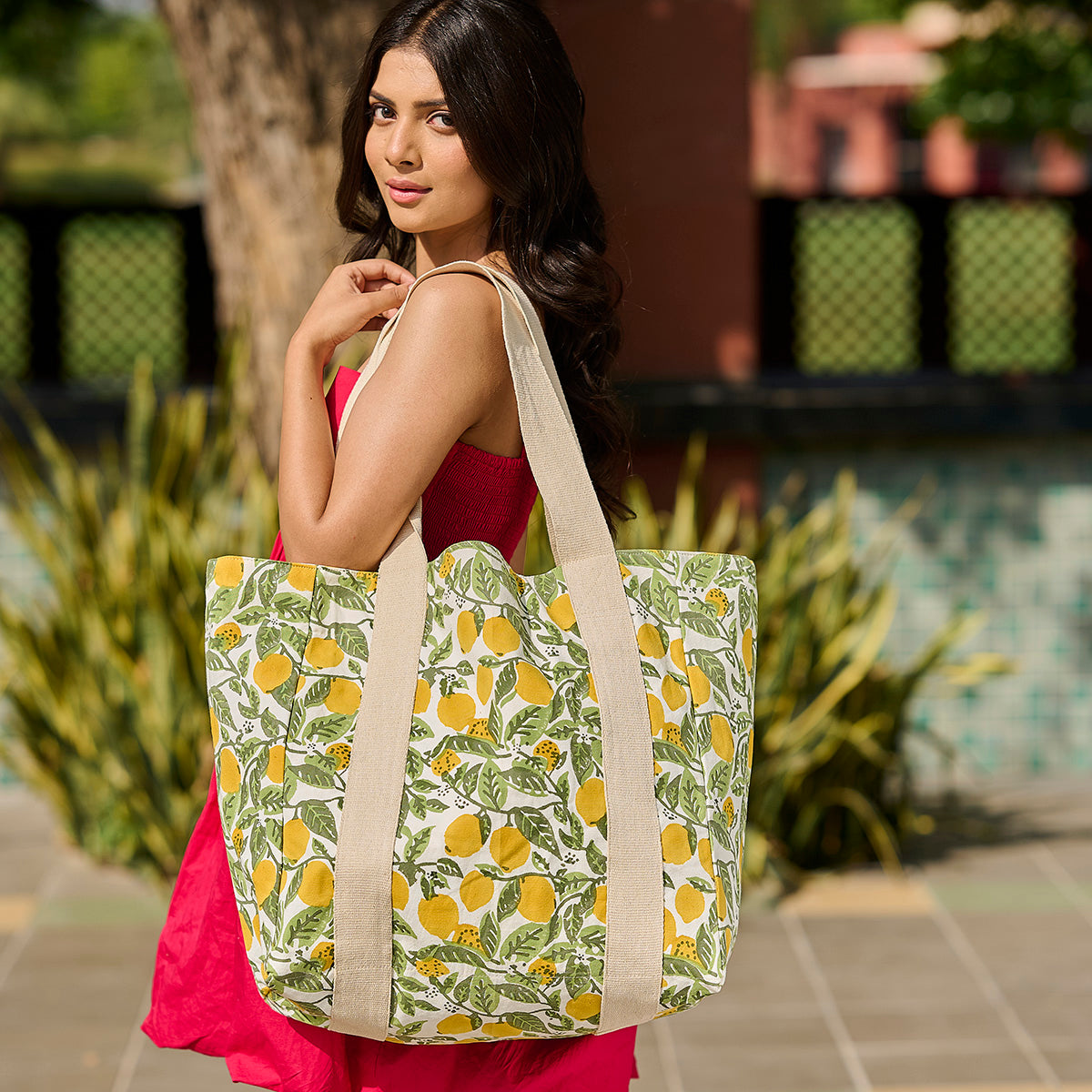 Lemon Groves Block Printed Canvas Bag