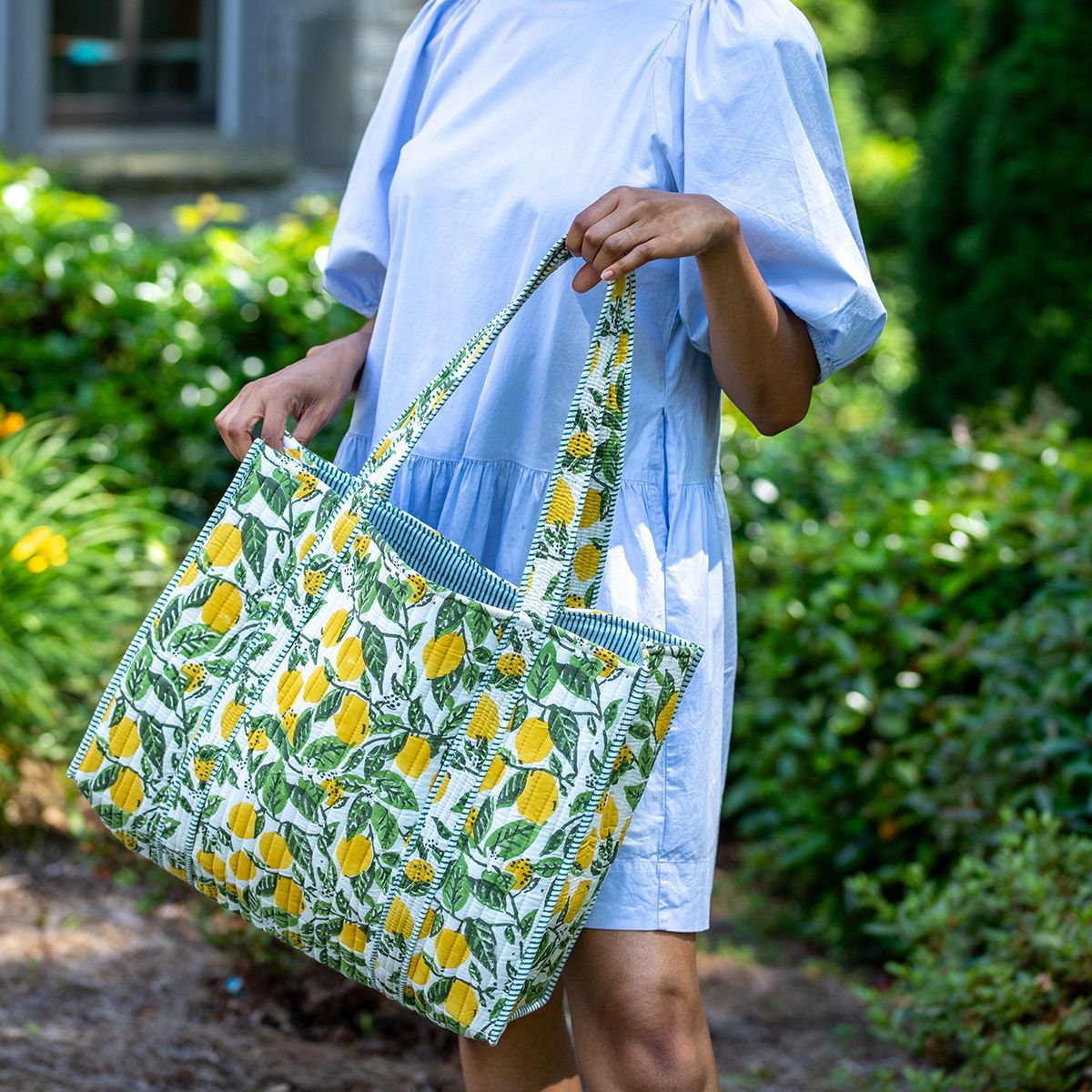 Lemon Groves Quilted Tote Bag with Travel Pouch