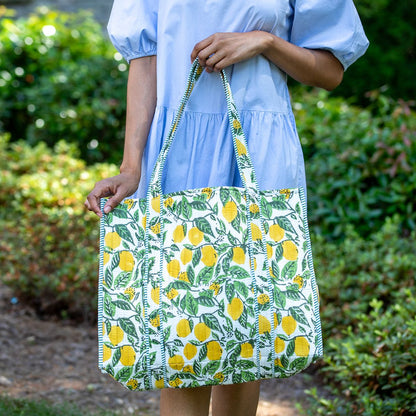 Lemon Groves Quilted Tote Bag with Travel Pouch
