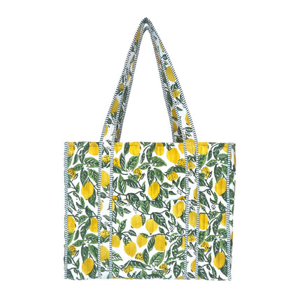 Lemon Groves Quilted Tote Bag with Travel Pouch