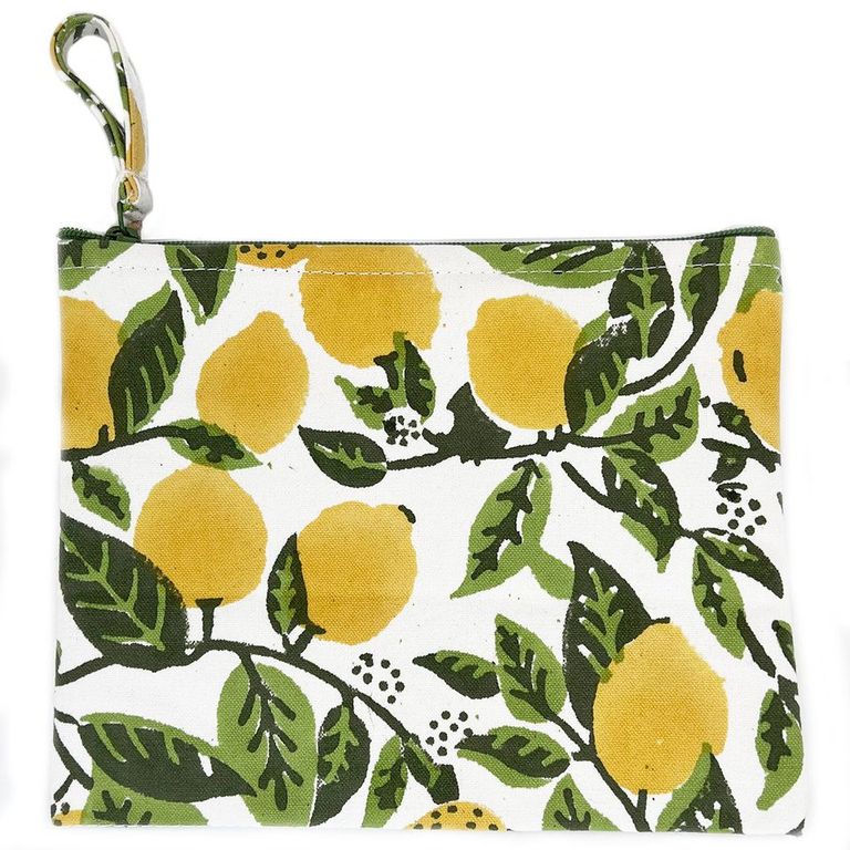 Lemon Groves Block Printed Canvas Pouch