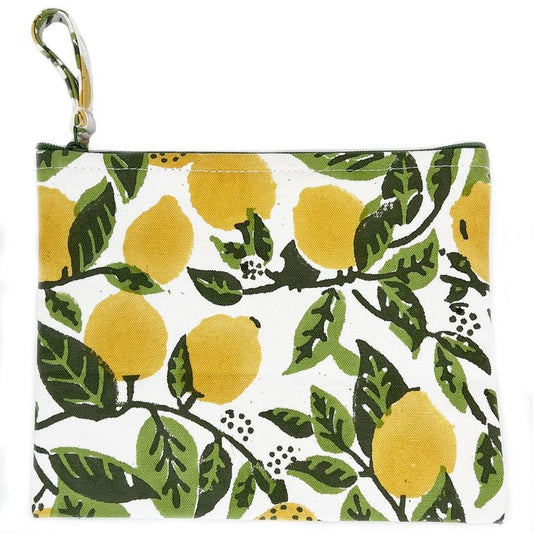 Lemon Groves Block Printed Canvas Pouch