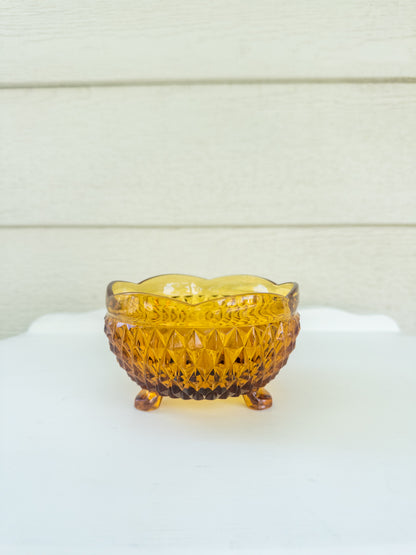 Vintage Amber Diamond Point Three-Footed Dish