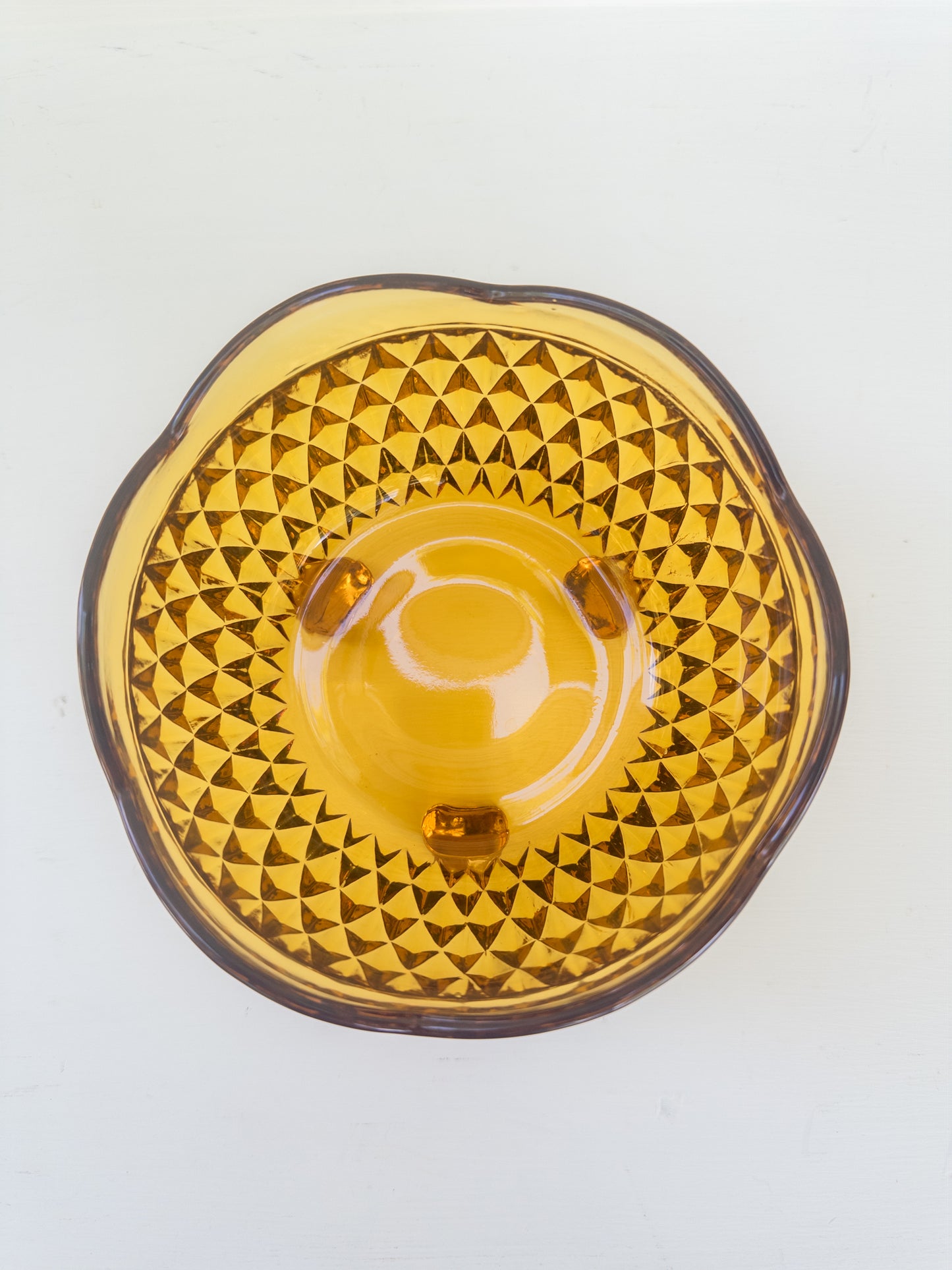 Vintage Amber Diamond Point Three-Footed Dish