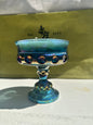 1960's Blue Iridescent Carnival Indiana Glass Pedestal Compote Candle