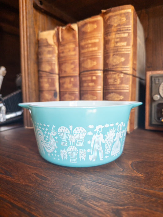 Vintage Pyrex 473 Turquoise Amish Butterprint Cinderella Casserole
