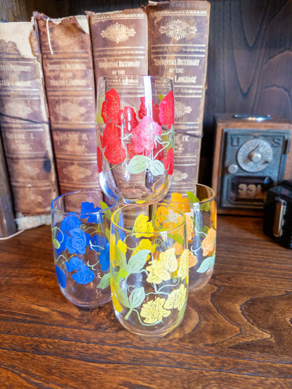 S/4 Vintage Fruit Tumblers w/ Fruit and Leaf