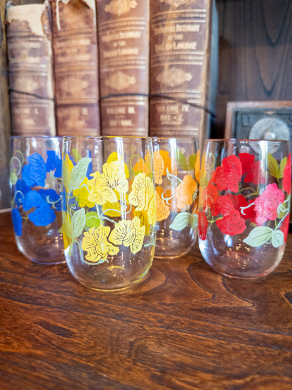 S/4 Vintage Fruit Tumblers w/ Fruit and Leaf