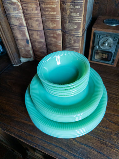 Set of 6, Vintage Anchor Hocking Jane Ray Jadeite Ribbed Set