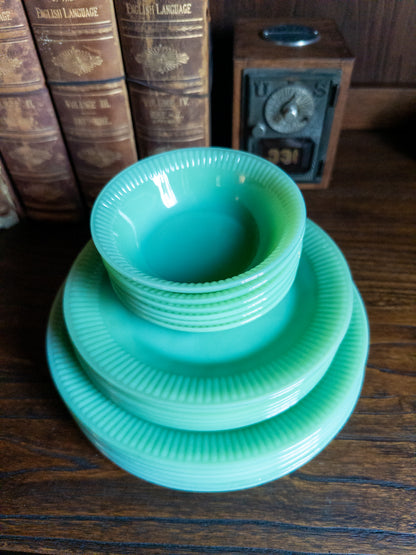Set of 6, Vintage Anchor Hocking Jane Ray Jadeite Ribbed Set